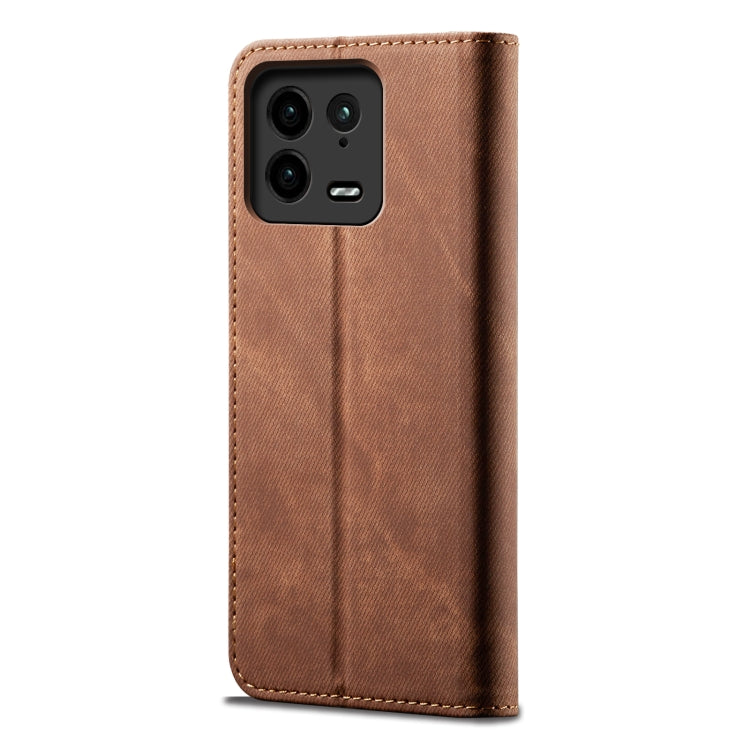 For Xiaomi 13 Pro Denim Texture Leather Phone Case(Brown) Eurekaonline