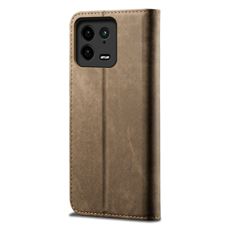 For Xiaomi 13 Pro Denim Texture Leather Phone Case(Khaki) Eurekaonline