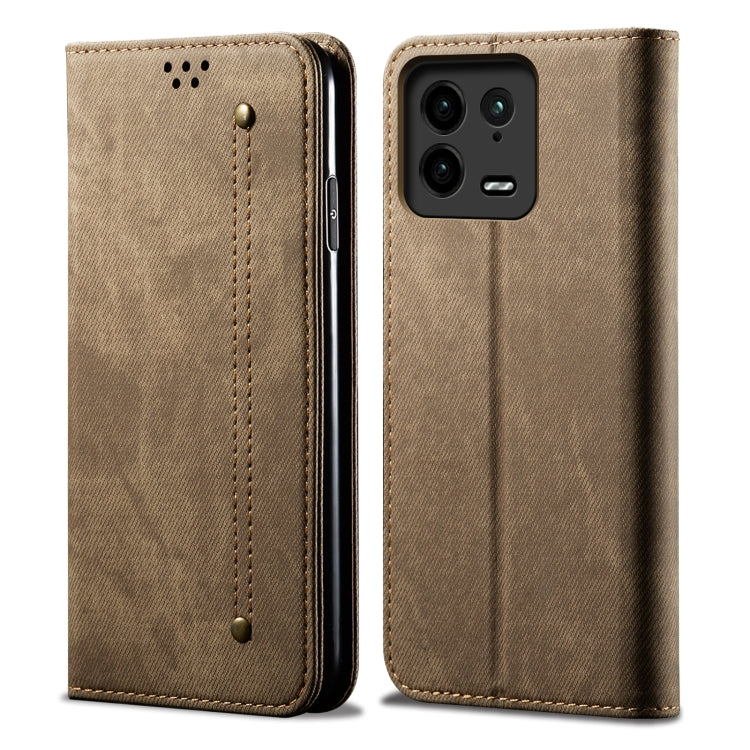 For Xiaomi 13 Pro Denim Texture Leather Phone Case(Khaki) Eurekaonline