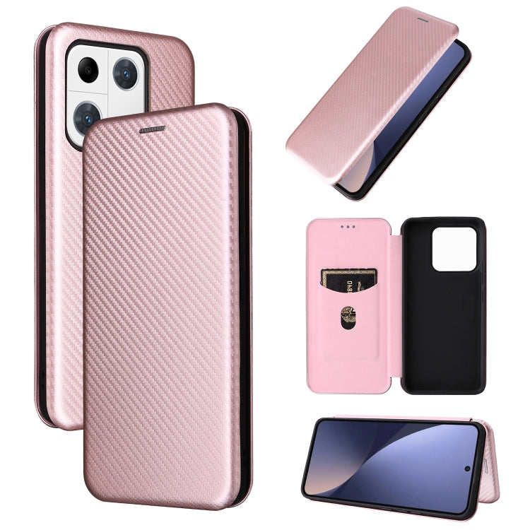 For Xiaomi 13 Pro Global Carbon Fiber Texture Horizontal Flip PU Phone Case(Pink) Eurekaonline