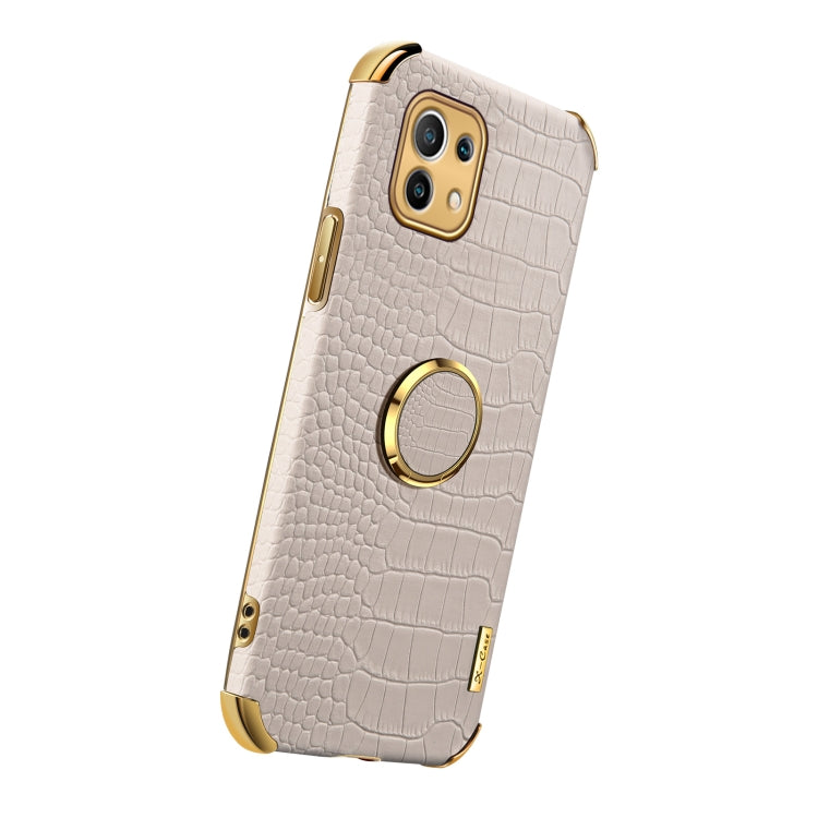 For Xiaomi Mi 11 6D Electroplated TPU Crocodile Pattern Magnetic Leather Case with Ring Holder (White) Eurekaonline