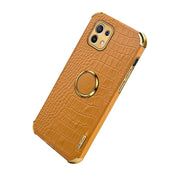 For Xiaomi Mi 11 6D Electroplated TPU Crocodile Pattern Magnetic Leather Case with Ring Holder (Yellow) Eurekaonline
