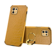 For Xiaomi Mi 11 6D Electroplated TPU Crocodile Pattern Magnetic Leather Case with Ring Holder (Yellow) Eurekaonline