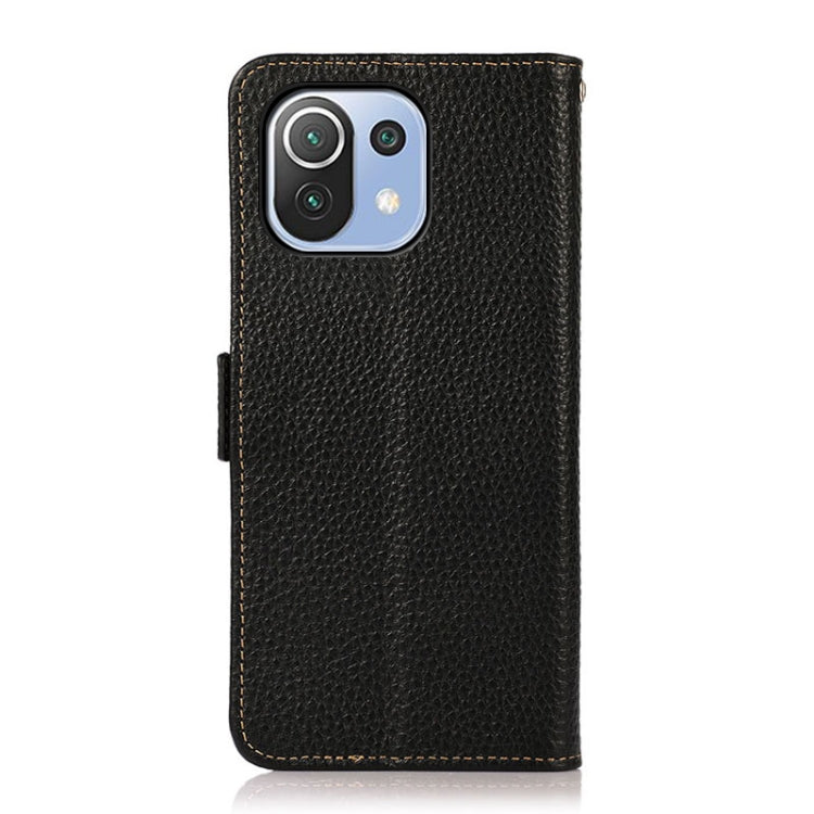 For Xiaomi Mi 11 Lite 5G / Mi 11 Lite KHAZNEH Side-Magnetic Litchi Genuine Leather RFID Phone Case(Black) Eurekaonline