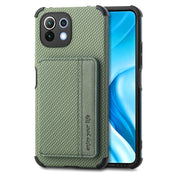 For Xiaomi Mi 11 Lite Carbon Fiber Magnetic Card Bag TPU+PU Shockproof Back Cover Case with Holder & Card Slot & Photo Frame(Green) Eurekaonline