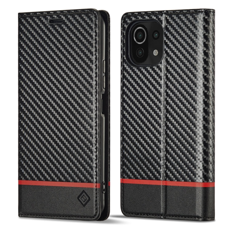 For Xiaomi Mi 11 Lite LC.IMEEKE Carbon Fiber Texture Flip Leather Phone Case(Horizontal Black) Eurekaonline