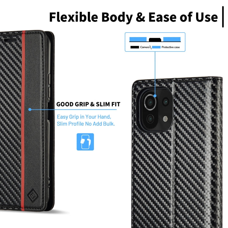 For Xiaomi Mi 11 Lite LC.IMEEKE Carbon Fiber Texture Flip Leather Phone Case(Vertical Black) Eurekaonline