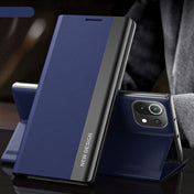 For Xiaomi Mi 11 Lite Side Electroplated Magnetic Ultra-Thin Horizontal Flip Leather Case with Holder(Blue) Eurekaonline