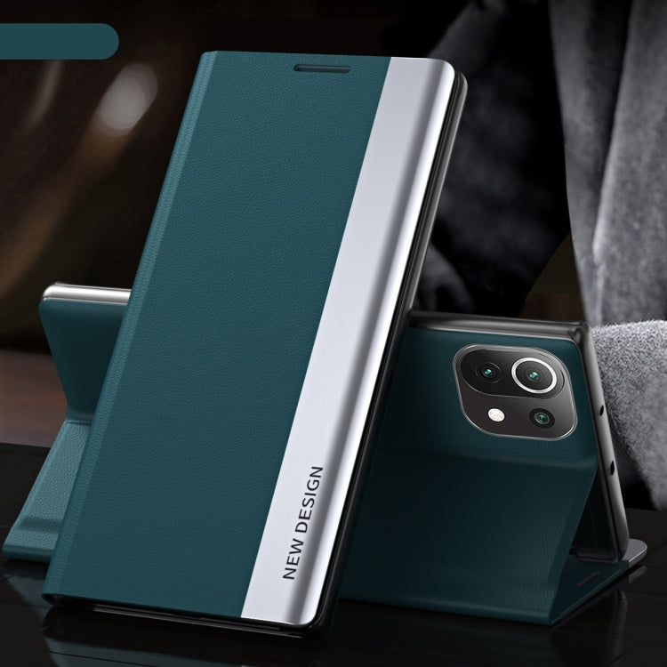 For Xiaomi Mi 11 Lite Side Electroplated Magnetic Ultra-Thin Horizontal Flip Leather Case with Holder(Green) Eurekaonline