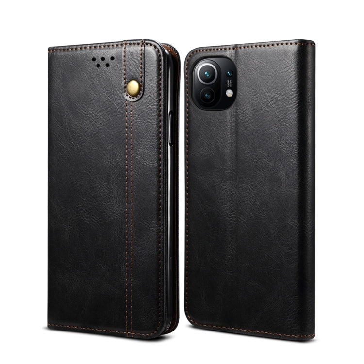 For Xiaomi Mi 11 Simple Wax Crazy Horse Texture Horizontal Flip Leather Case with Card Slots & Wallet(Black) Eurekaonline
