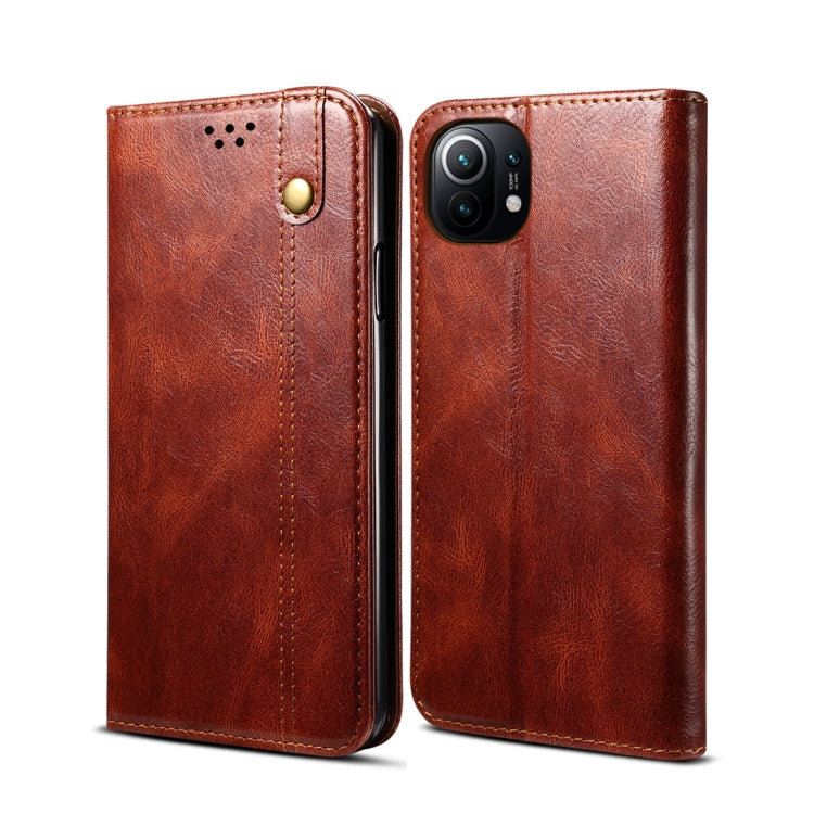 For Xiaomi Mi 11 Simple Wax Crazy Horse Texture Horizontal Flip Leather Case with Card Slots & Wallet(Brown) Eurekaonline