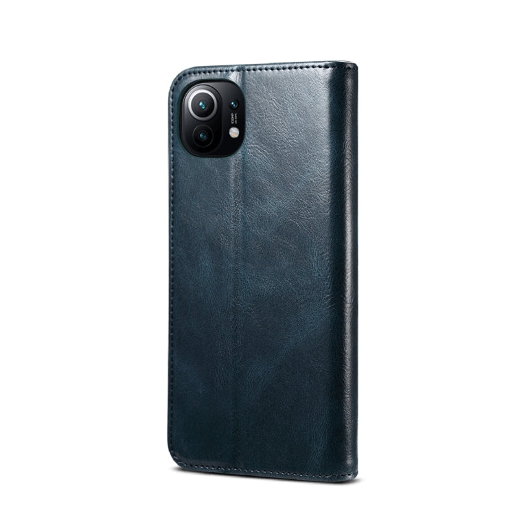 For Xiaomi Mi 11 Simple Wax Crazy Horse Texture Horizontal Flip Leather Case with Card Slots & Wallet(Navy Blue) Eurekaonline