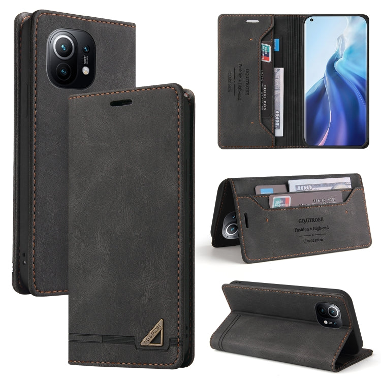 For Xiaomi Mi 11 Skin Feel Anti-theft Brush Horizontal Flip Leather Case with Holder & Card Slots & Wallet(Black) Eurekaonline