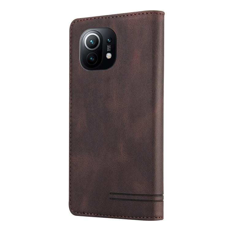 For Xiaomi Mi 11 Skin Feel Anti-theft Brush Horizontal Flip Leather Case with Holder & Card Slots & Wallet(Brown) Eurekaonline