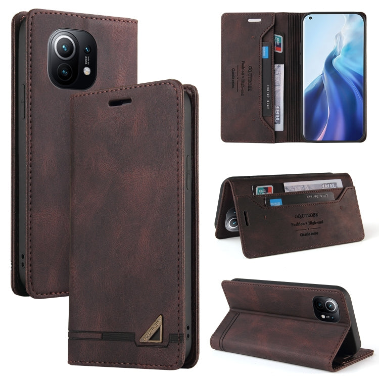 For Xiaomi Mi 11 Skin Feel Anti-theft Brush Horizontal Flip Leather Case with Holder & Card Slots & Wallet(Brown) Eurekaonline