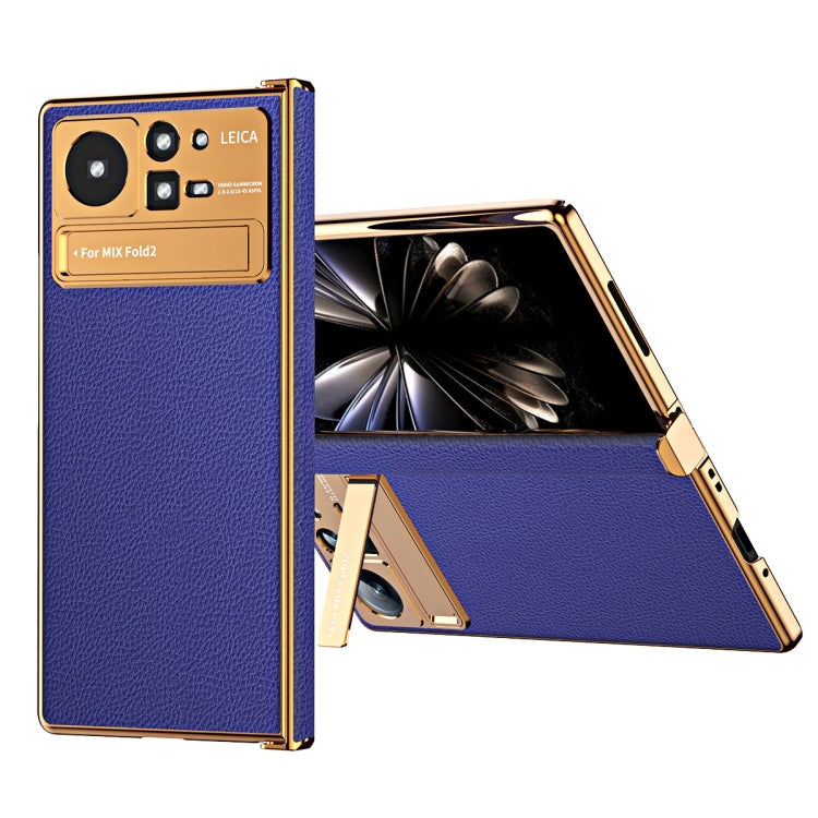 For Xiaomi Mix Fold 2 Electroplated Frame Plain Leather Phone Case(Sapphire Blue) Eurekaonline