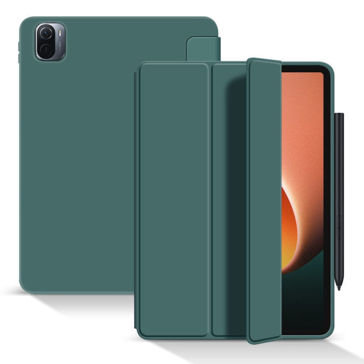  Pad 5 Pro Skin Feel Matte Honeycomb Leather Tablet Case with Tri-fold Bracket(Dark Green) Eurekaonline