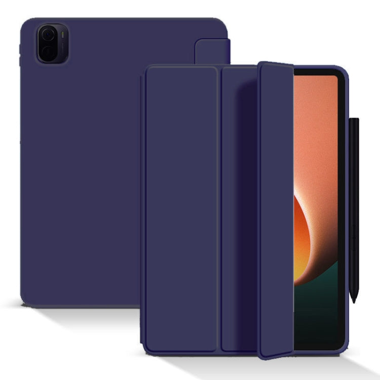  Pad 5 Pro Skin Feel Matte Honeycomb Leather Tablet Case with Tri-fold Bracket(Navy Blue) Eurekaonline