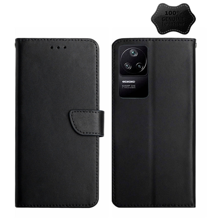 For Xiaomi Poco F4 5G Genuine Leather Fingerprint-proof Horizontal Flip Phone Case(Black) Eurekaonline