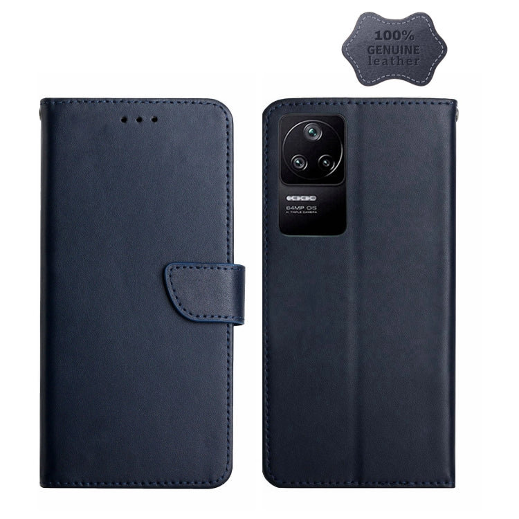 For Xiaomi Poco F4 5G Genuine Leather Fingerprint-proof Horizontal Flip Phone Case(Blue) Eurekaonline