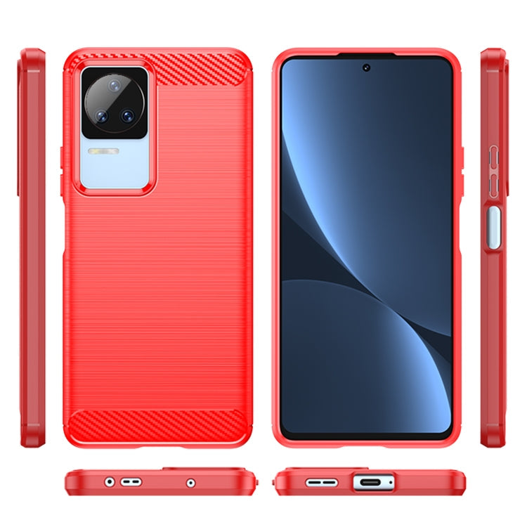 For Xiaomi Poco F4 Brushed Texture Carbon Fiber TPU Phone Case(Red) Eurekaonline