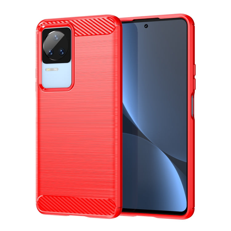 For Xiaomi Poco F4 Brushed Texture Carbon Fiber TPU Phone Case(Red) Eurekaonline