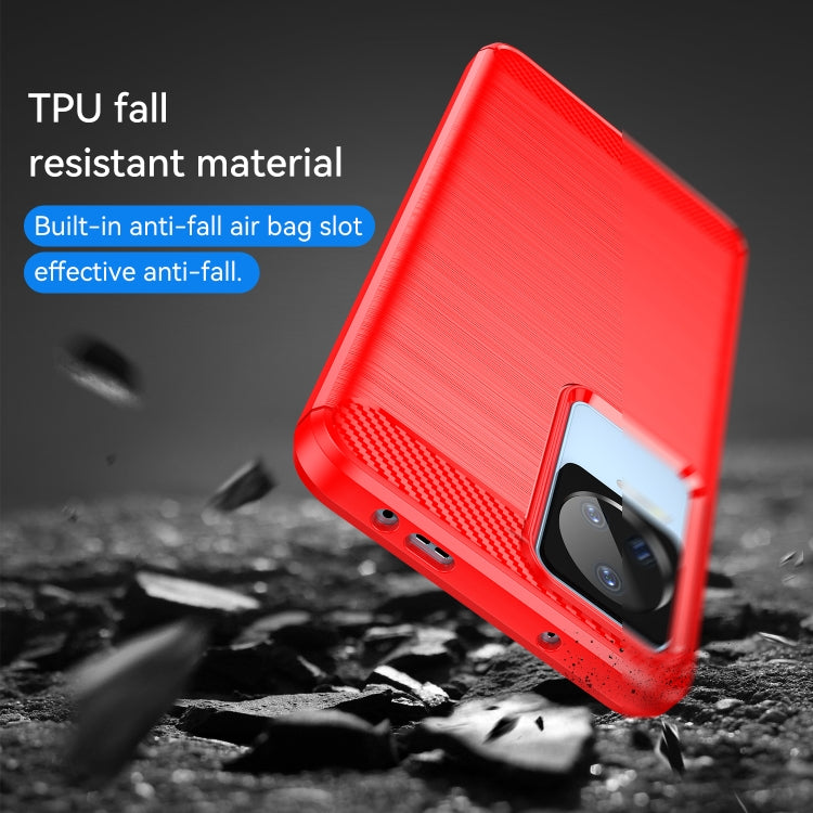 For Xiaomi Poco F4 Brushed Texture Carbon Fiber TPU Phone Case(Red) Eurekaonline