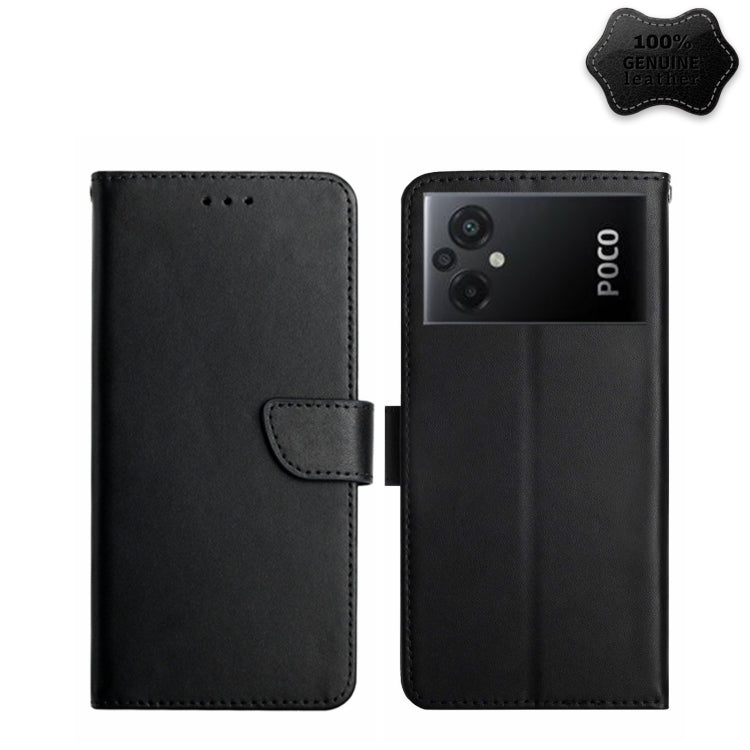 For Xiaomi Poco M5 4G/5G/M4 5G Genuine Leather Fingerprint-proof Flip Phone Case(Black) Eurekaonline