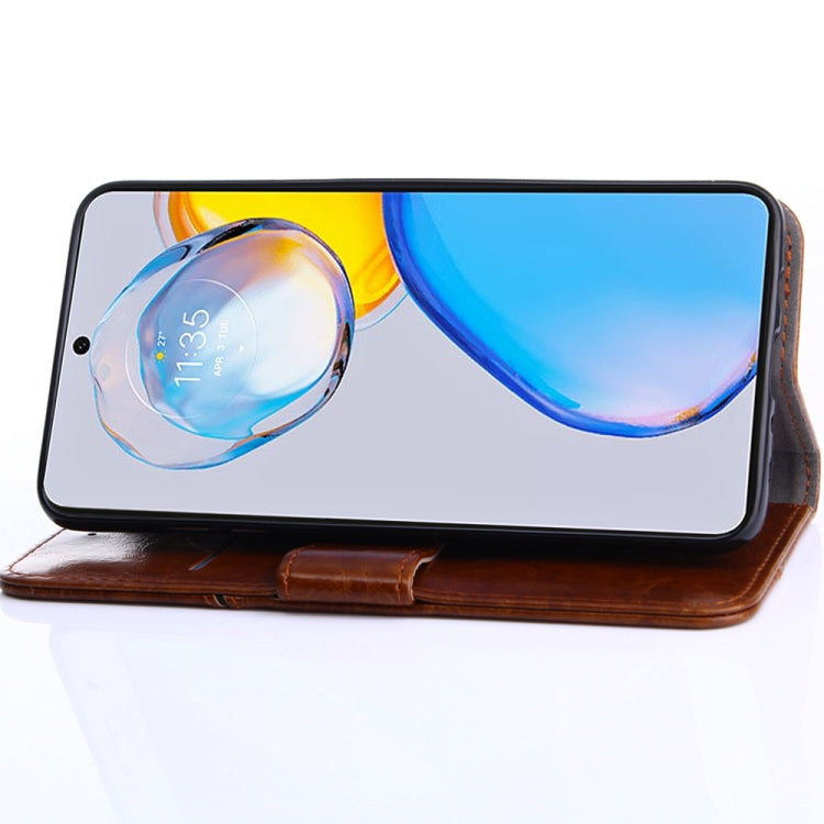 For Xiaomi Poco M5 4G Geometric Stitching Horizontal Flip Leather Phone Case(Dark Brown) Eurekaonline
