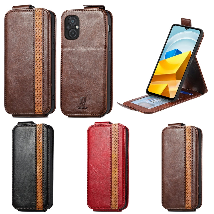 For Xiaomi Poco M5 Splicing Wallet Card Holder Vertical Flip Leather Phone Case(Brown) Eurekaonline
