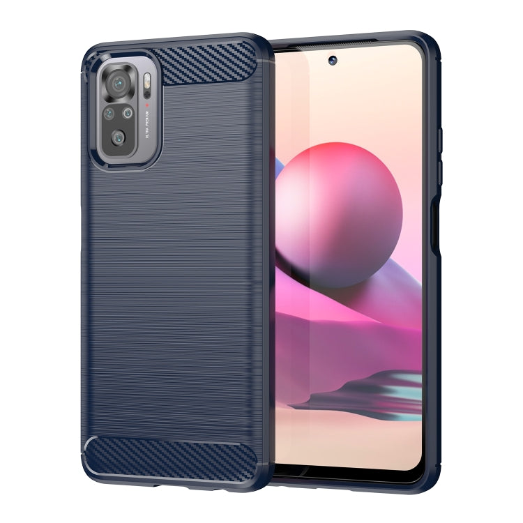 For Xiaomi Poco M5s Brushed Texture Carbon Fiber TPU Phone Case(Blue) Eurekaonline