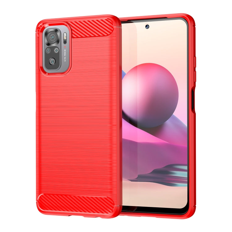 For Xiaomi Poco M5s Brushed Texture Carbon Fiber TPU Phone Case(Red) Eurekaonline