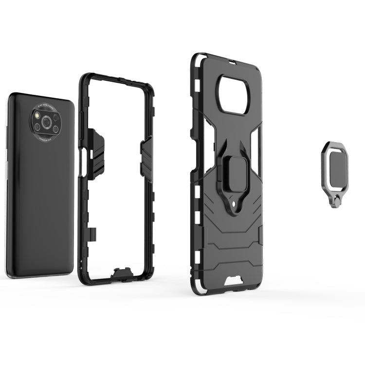 For Xiaomi Poco X3 NFC PC + TPU Shockproof Protective Case with Magnetic Ring Holder(Black) Eurekaonline