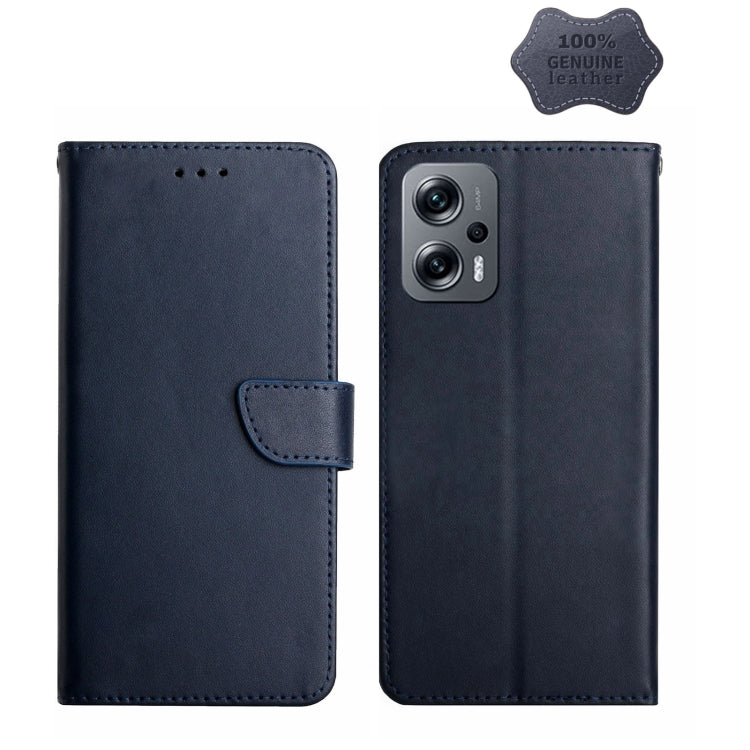 For Xiaomi Poco X4 GT Genuine Leather Fingerprint-proof Horizontal Flip Phone Case(Blue) Eurekaonline