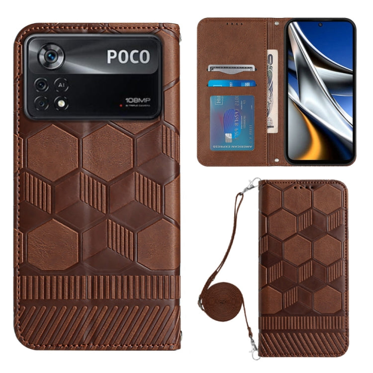 For Xiaomi Poco X4 Pro 5G Crossbody Football Texture Magnetic PU Phone Case(Brown) Eurekaonline