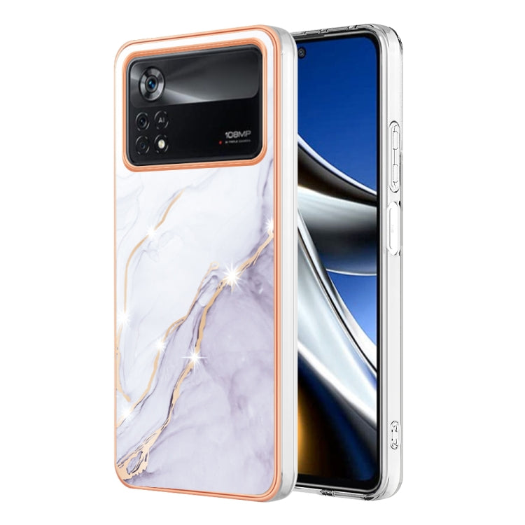 For Xiaomi Poco X4 Pro 5G Electroplating Marble Dual-side IMD Phone Case(White 006) Eurekaonline