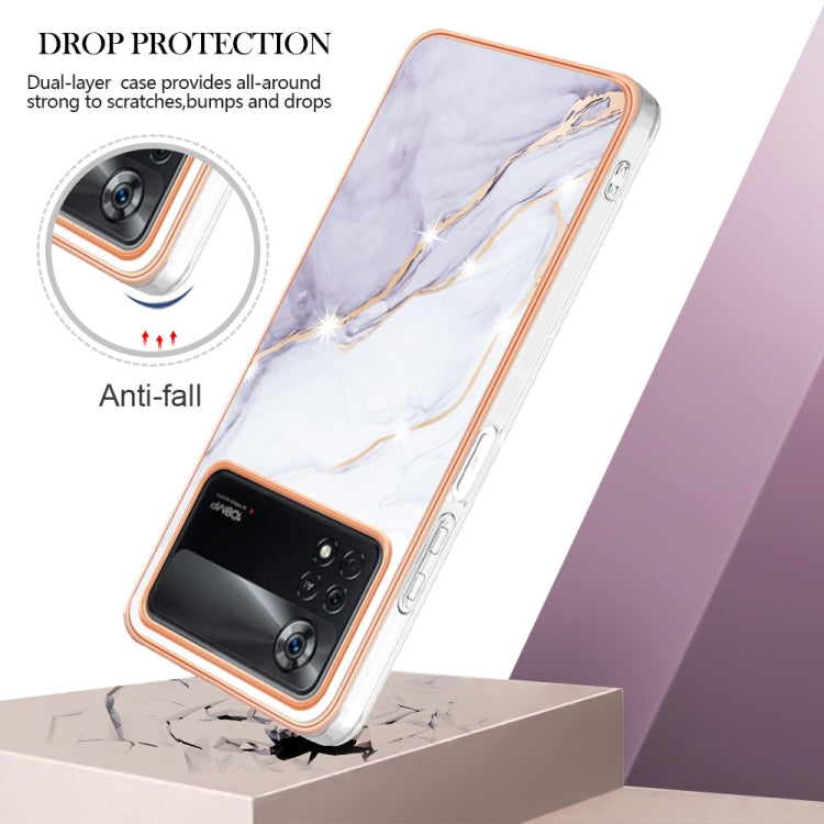 For Xiaomi Poco X4 Pro 5G Electroplating Marble Dual-side IMD Phone Case(White 006) Eurekaonline