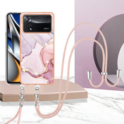 For Xiaomi Poco X4 Pro 5G Electroplating Marble Dual-side IMD Phone Case with Lanyard(Rose Gold 005) Eurekaonline
