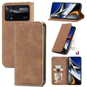 For Xiaomi Poco X4 Pro 5G Retro Skin Feel Magnetic Flip Leather Phone Case(Brown) Eurekaonline
