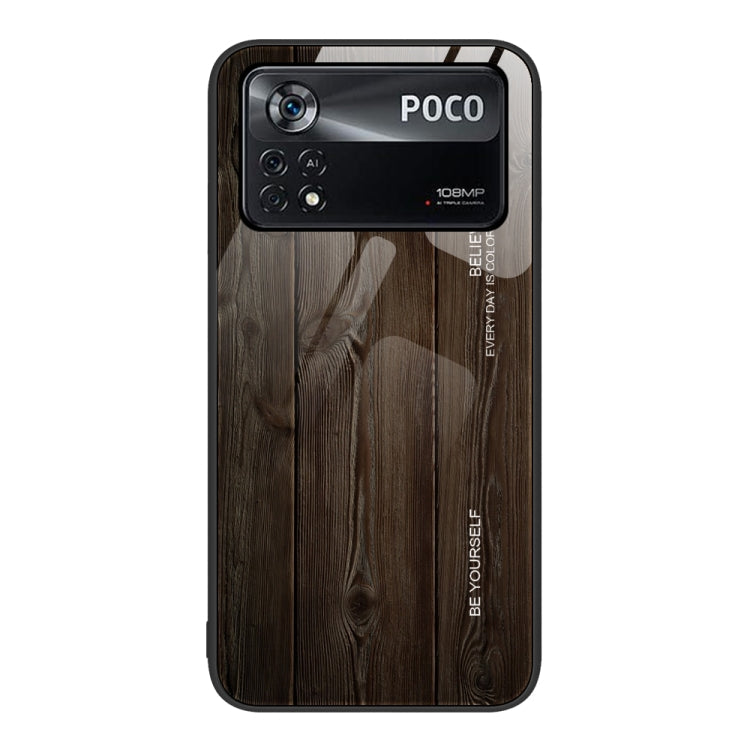 For Xiaomi Poco X4 Pro 5G Wood Grain Glass Protective Case(Black) Eurekaonline