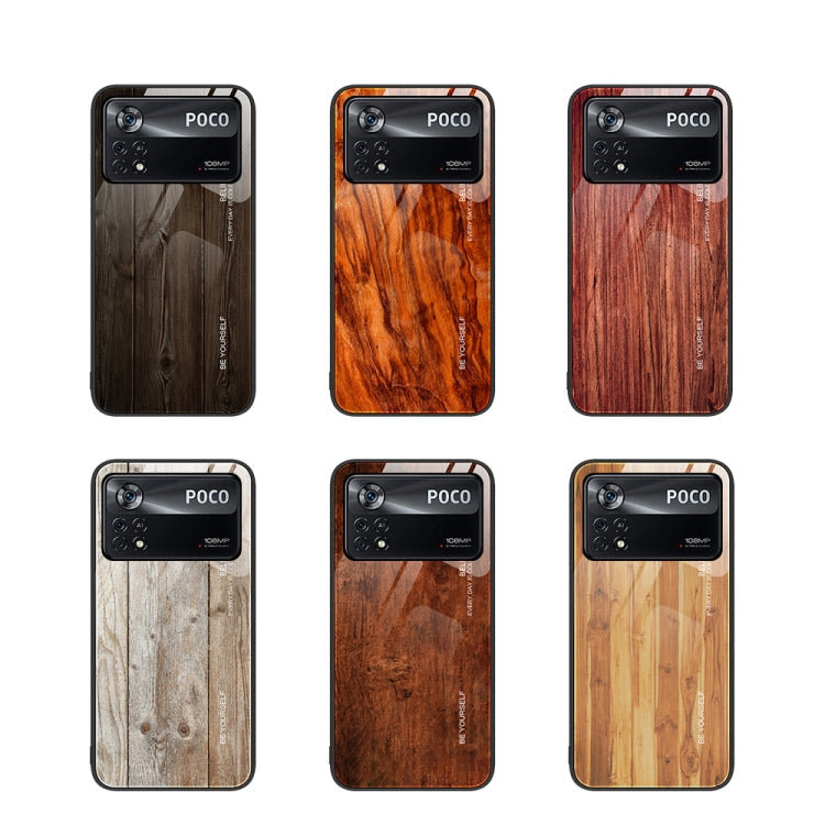 For Xiaomi Poco X4 Pro 5G Wood Grain Glass Protective Case(Yellow) Eurekaonline