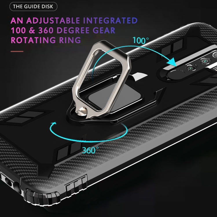 For Xiaomi Redmi 9 Prime Carbon Fiber Protective Case with 360 Degree Rotating Ring Holder(Black) Eurekaonline