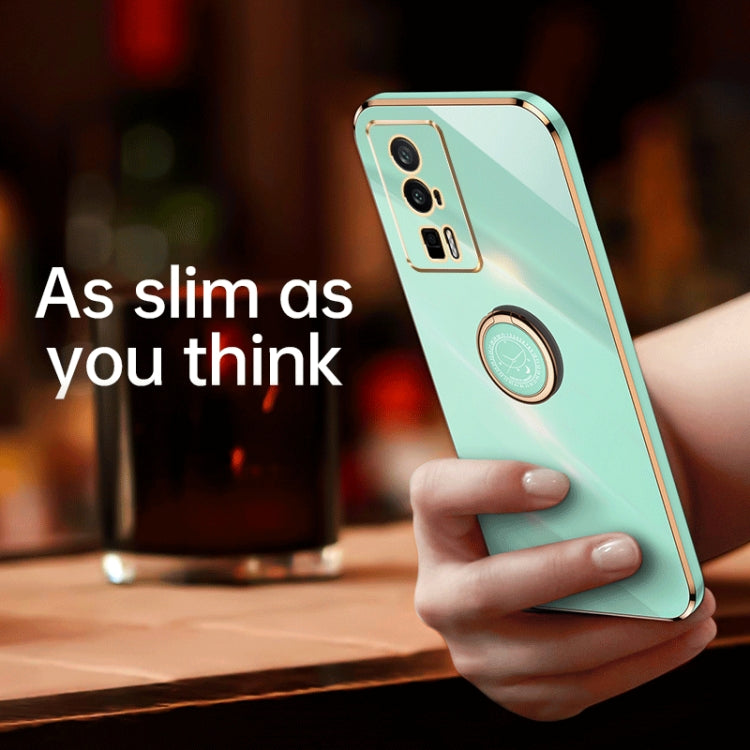 For Xiaomi Redmi K60 XINLI Straight Edge 6D Electroplate TPU Phone Case with Ring Holder(Mint Green) Eurekaonline