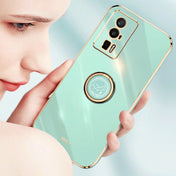 For Xiaomi Redmi K60 XINLI Straight Edge 6D Electroplate TPU Phone Case with Ring Holder(Mint Green) Eurekaonline