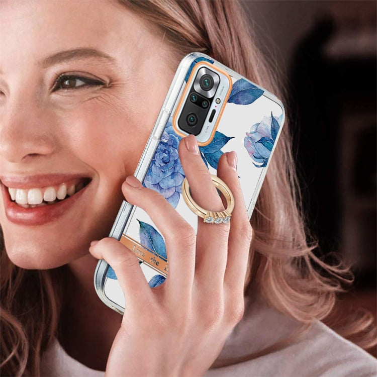  Note 10 Pro Max Ring IMD Flowers TPU Phone Case(Blue Peony) Eurekaonline