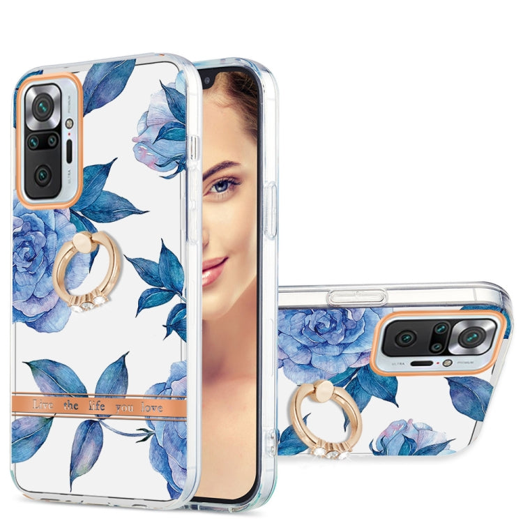 For Xiaomi Redmi Note 10 Pro / Note 10 Pro Max Ring IMD Flowers TPU Phone Case(Blue Peony) Eurekaonline