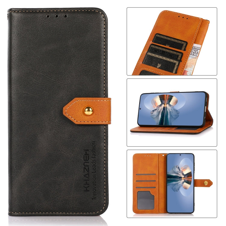 5G Foreign Version KHAZNEH Dual-color Cowhide Texture Flip Leather Phone Case(Black) Eurekaonline