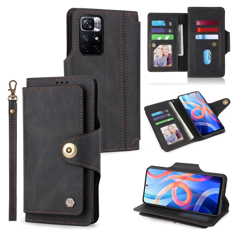 For Xiaomi Redmi Note 11 5G China POLA 9 Card-slot Oil Side Leather Phone Case(Black) Eurekaonline