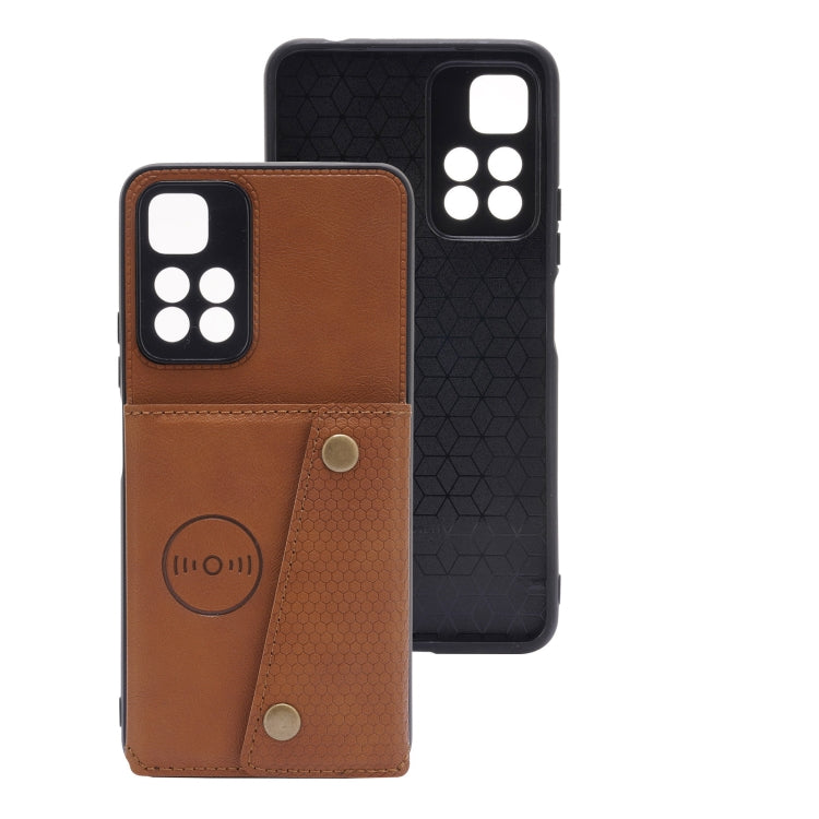 For Xiaomi Redmi Note 11 5G Chinese Double Buckle PU + TPU Shockproof Magnetic Phone Case(Brown) Eurekaonline