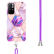 For Xiaomi Redmi Note 11 5G Chinese Electroplating Splicing Marble TPU Phone Case with Lanyard(Light Purple) Eurekaonline